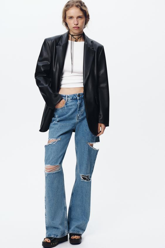 STRAIGHT FIT FAUX LEATHER BLAZER | Zara US