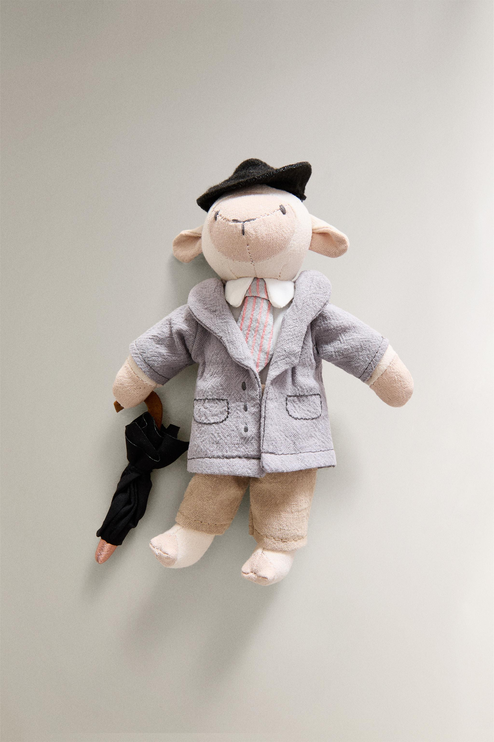 Kids' plush toy set in the shape of sheep, dressed in a coat, knitted sweater with a bow, and blo... | Zara US