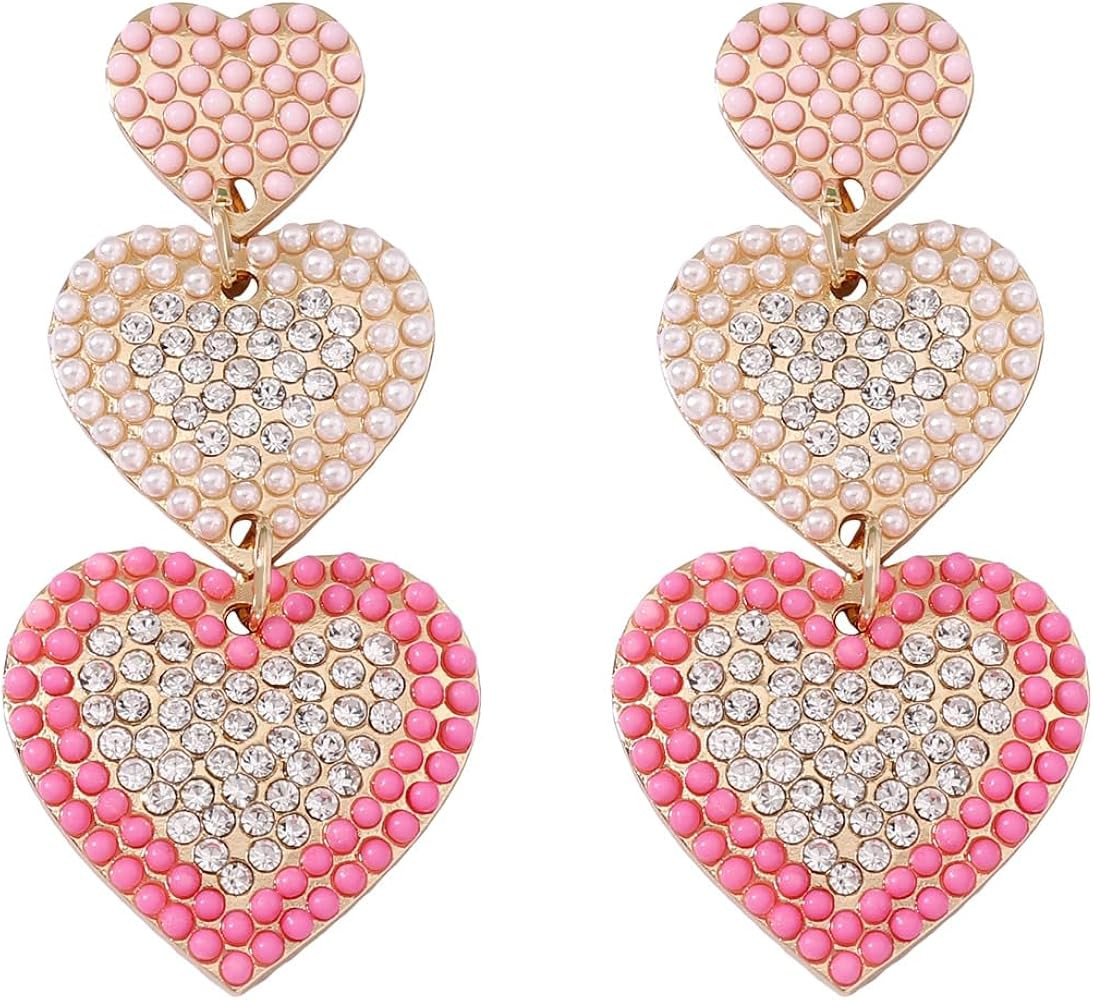 Love Heart Beaded Drop Dangle Earrings Teardrop Stud Hanging Handmade Bohemia Boho Statement Seed... | Amazon (US)