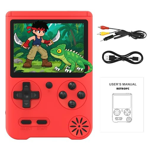 Retro Gaming Console with 500 Classic Games, Red Handheld Game Console with 3.0 Inch IPS Screen & Rechargeable Battery, Portable Mini Gaming Player for Kids Games (No Gamepad) | Amazon (US)