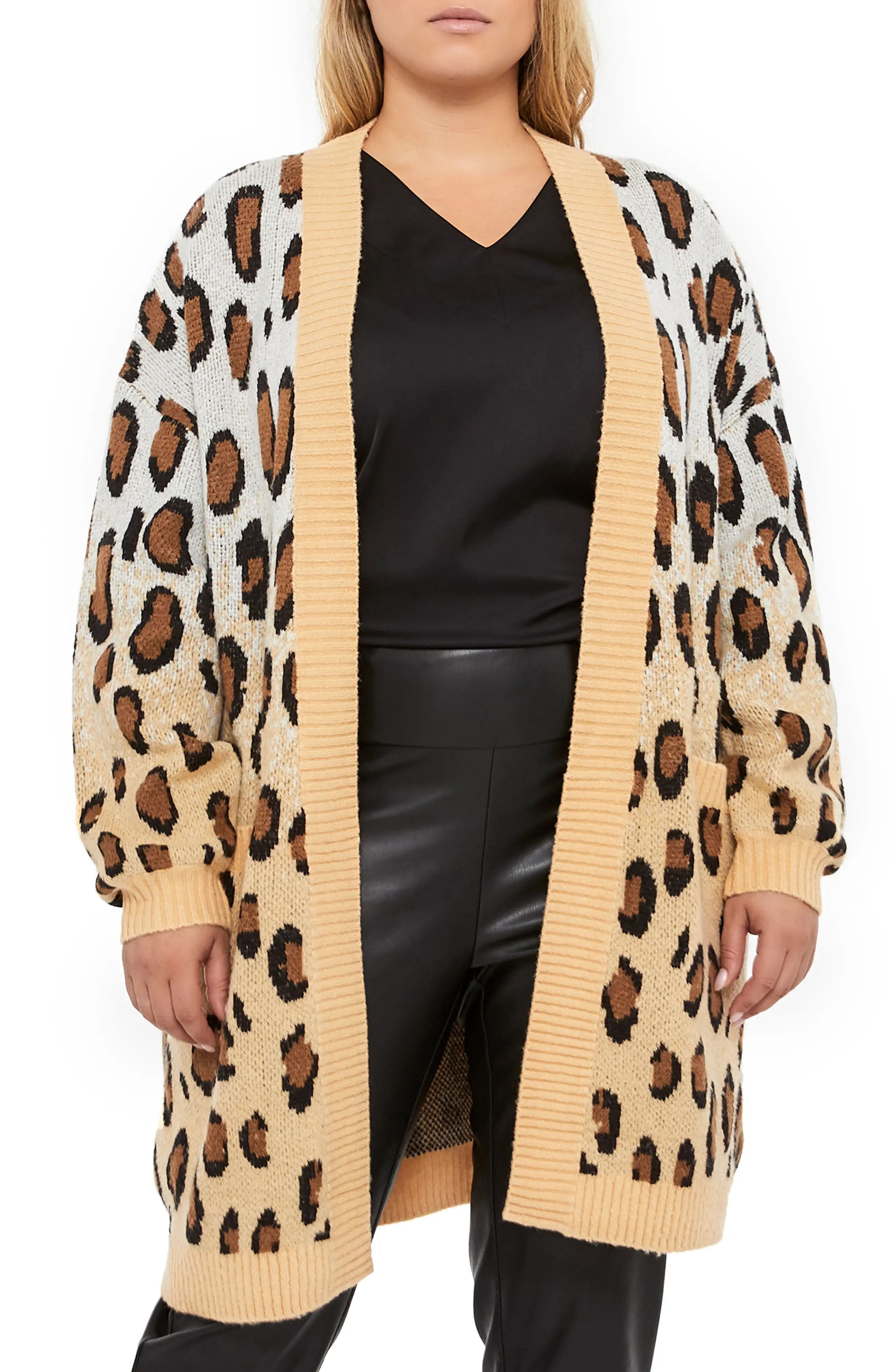 Plus Size Women's Michel Studio Jacquard Leopard Cardigan | Nordstrom