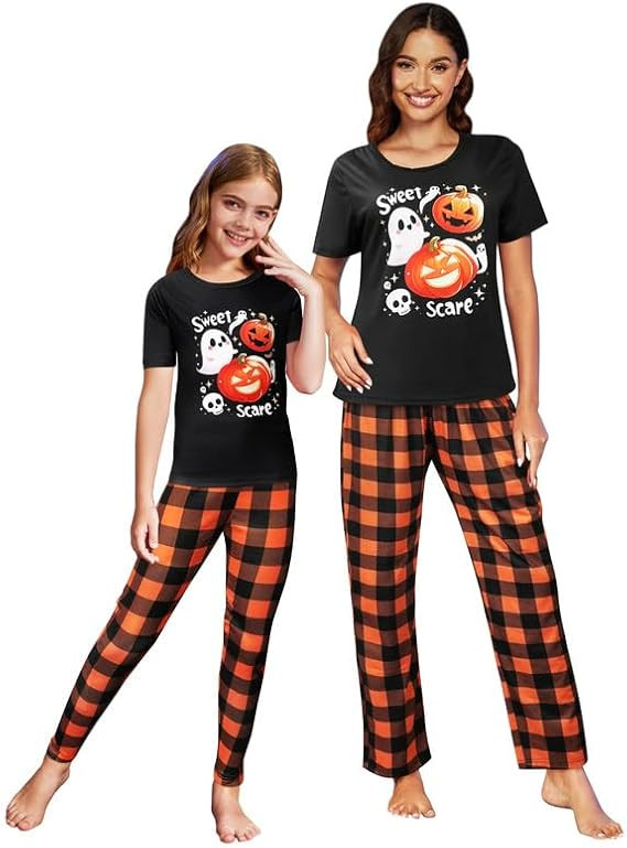 Amazon.com: MyFav Mommy and Me Pajamas Heart Print Sleepwear Family Matching Short Sleeve Girls &... | Amazon (US)
