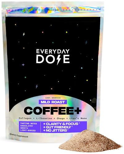 Everyday Dose Premium Adaptogenic Mushroom Coffee with Grass-Fed Collagen, Chaga, Lions Mane & L-Theanine for Better Focus, Energy, Digestion, Skin, and Immunity 30 Servings | Amazon (US)