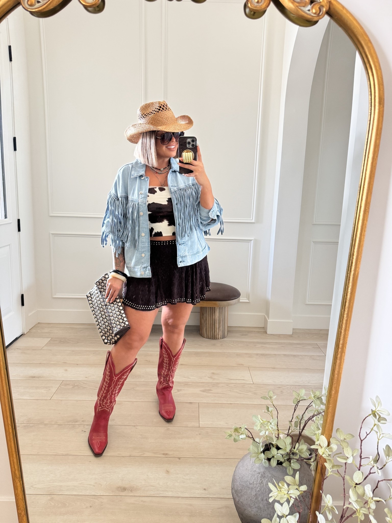 Country concert outfit idea 
Jacket L 
Skirt xl 
Top L 
Boots TTS 
#Amazon #Target #Western #Zara #Cowgirl #Boots #CowboyBoots #CowPrint ￼

#LTKootd #LTKMidsize
