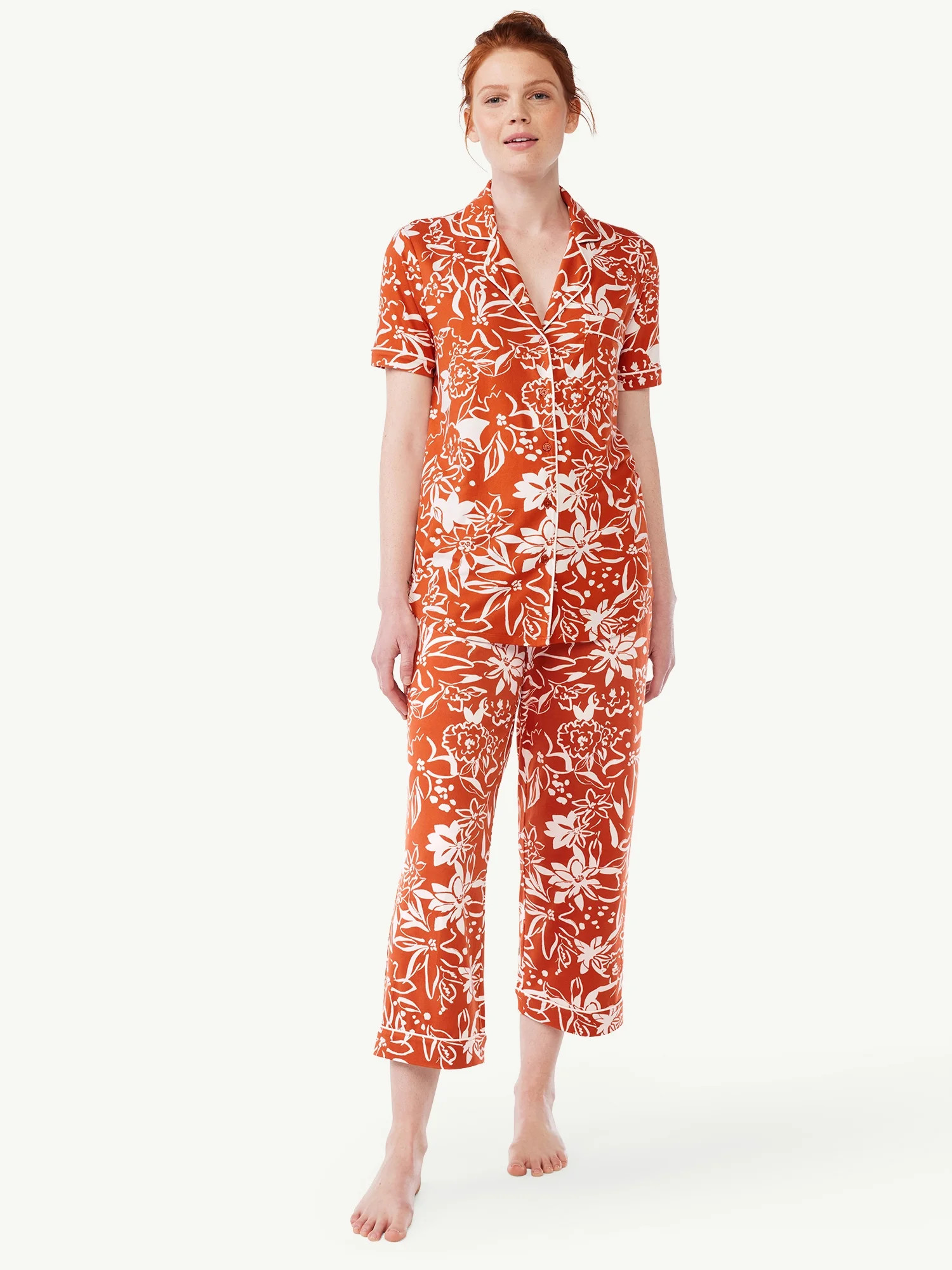 Joyspun Women's Notch Collar Top and Capris Sleep Set, 2-Piece, Sizes S to 3X | Walmart (US)