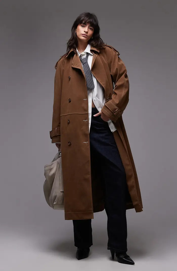 High Break Faux Suede Trench Coat | Nordstrom