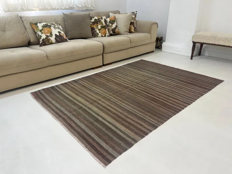 4'7X6'9 Ft, Striped Colorful Vintage Kilim Rug,handmade Wool,4x6 Ft,kilim Rug, Oushak Area Rug, 4... | Etsy (US)