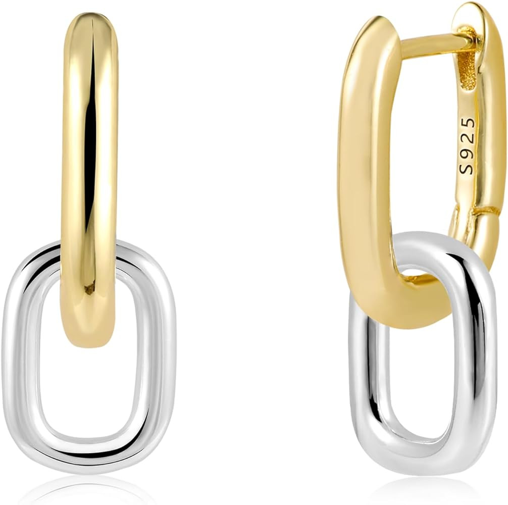 14K Two Tone Gold Silver Hoop Earrings for Women Drop Dangle Paperclip Earrings Convertible Link ... | Amazon (US)