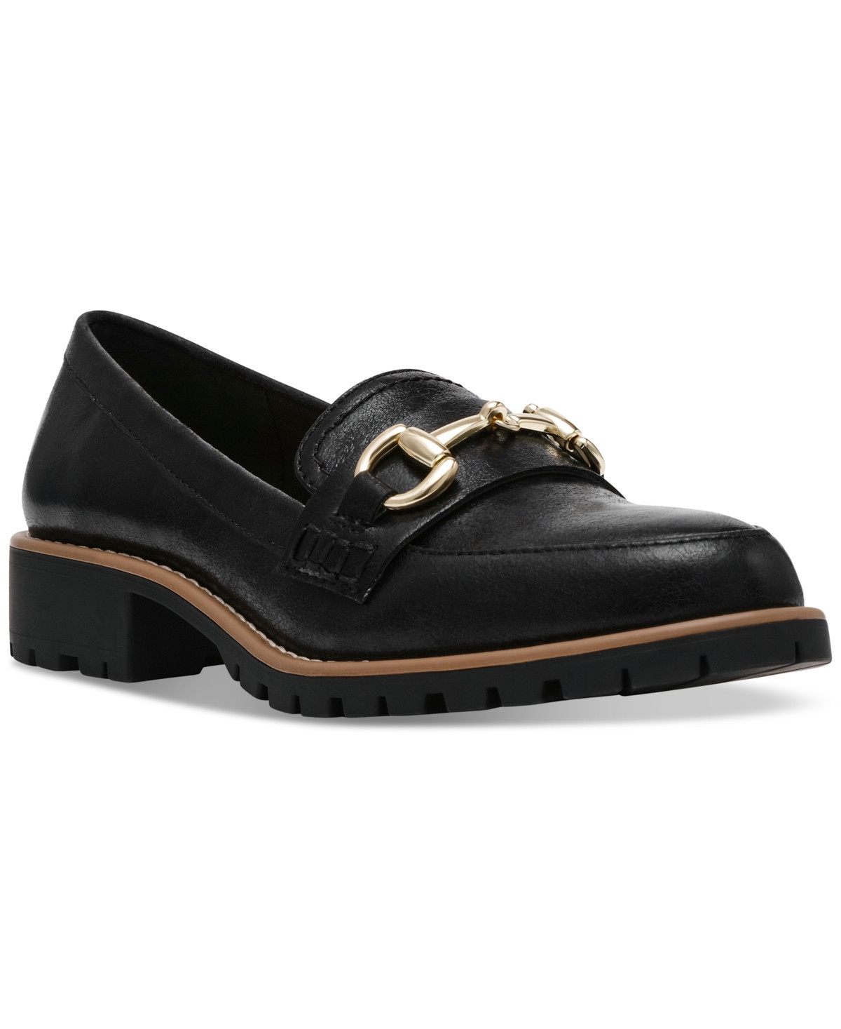 Dv Dolce Vita Women's Celeste Tailored Hardware Chain Lug Sole Loafers - Black Shiny Crinkle | Macy's