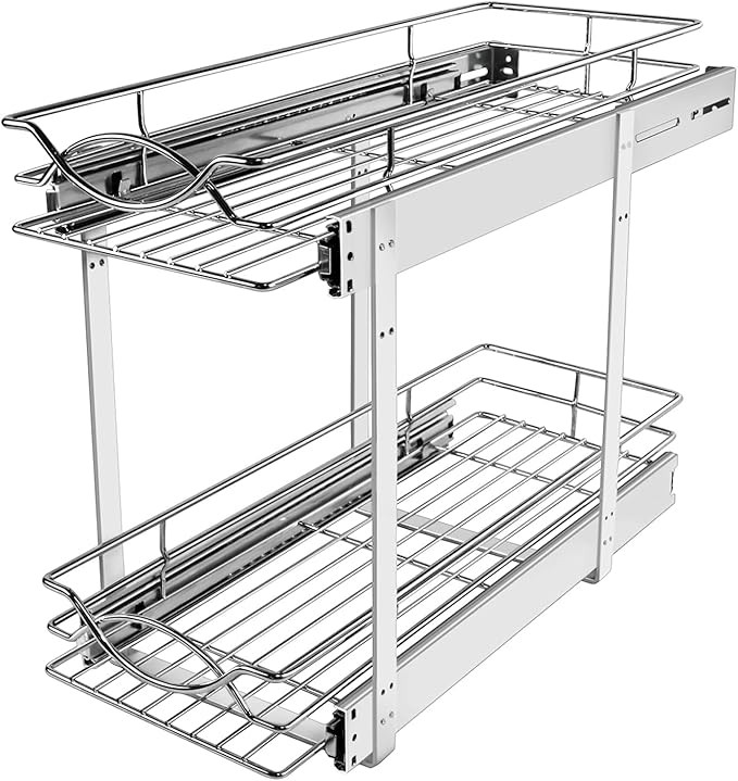 Pull Out Cabinet Organizer 9" W x 21" D 2-Tier Individual Slide Out Drawer Pantry Shelf Storage f... | Amazon (US)