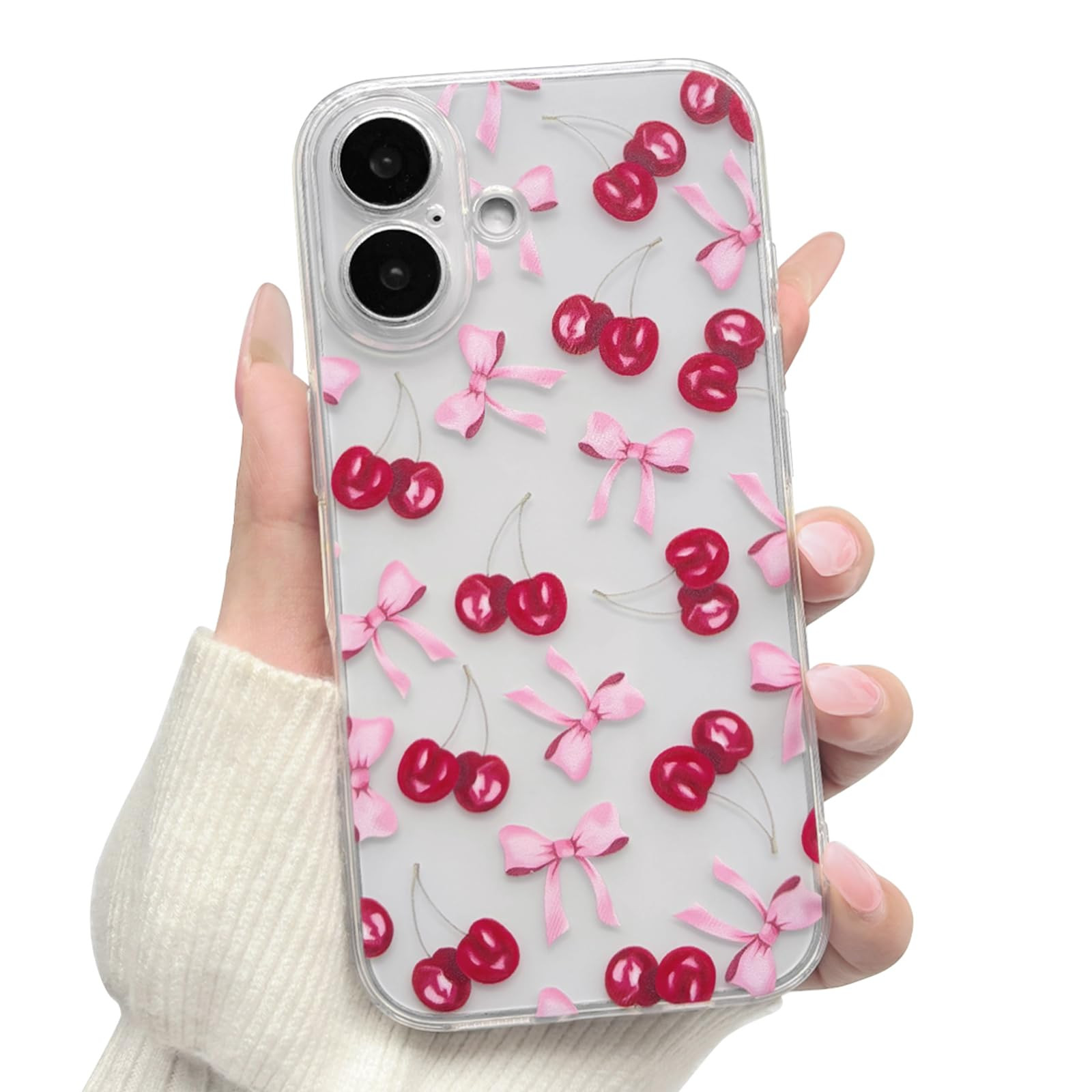 NITITOP Compatible with iPhone 16 Case Cute Clear Cherry Bowknot Design for Women Girls Pink Bow ... | Amazon (CA)