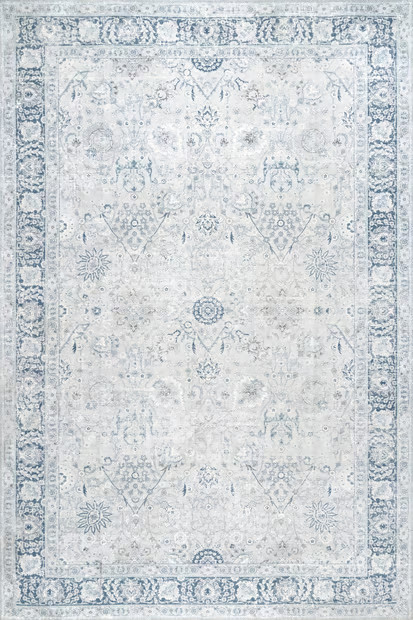 Light Blue Bayberry Vintage Washable 9' x 12' Area Rug | Rugs USA