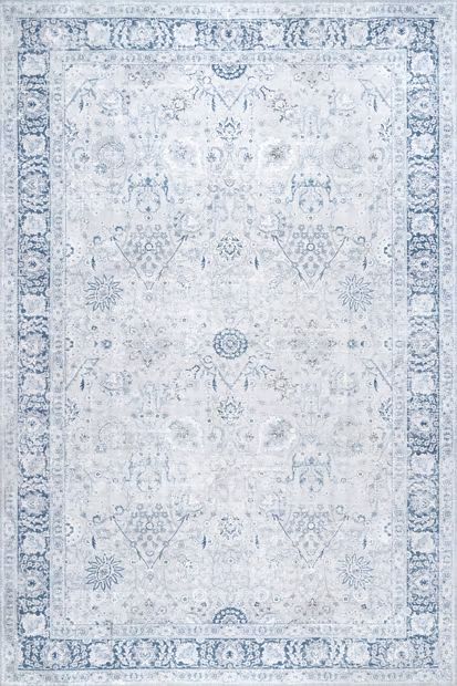 Light Blue Bayberry Vintage Washable 5' x 8' Area Rug | Rugs USA