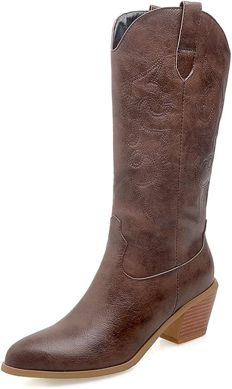 LIPIJIXI Embroidered Cowboy Boots for Women Faux Fur Linned White Cowgirl Boots | Amazon (US)