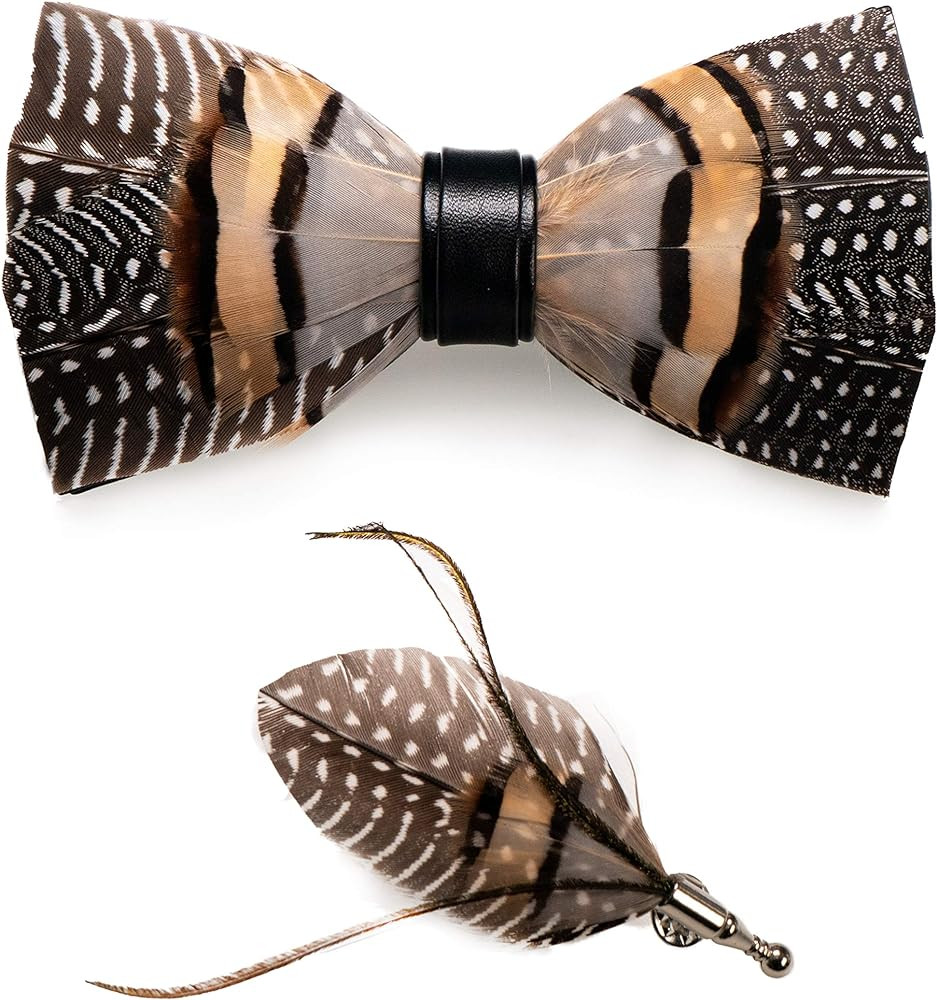 RBOCOTT Mens Handmade Feather Pre-tied Bow tie and Brooch Sets | Amazon (US)
