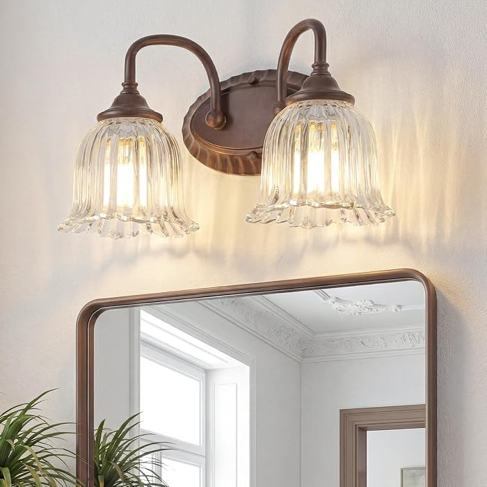 Oil Rubbed Bronze 2-Light Bathroom Light Fixtures with Floral Glass Shade | Amazon (US)