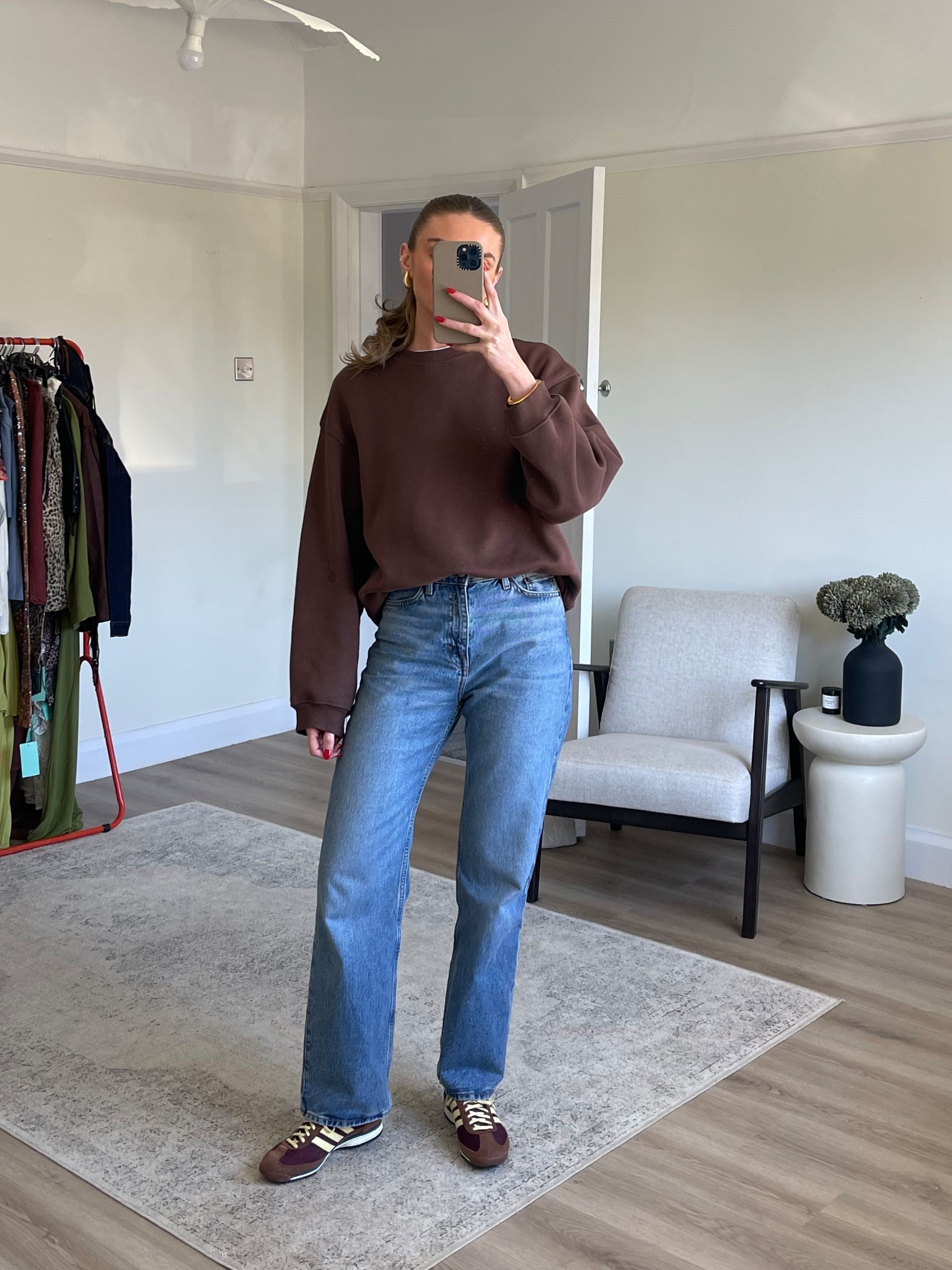 Comfy casual Sunday outfit 
Small in the Topshop via ASOS brown sweatshirt
25 in the cos blue jeans
Adidas SL 72 trainers
Monica vinader gold bangle
Amazon gold earrings 

Weekend casual outfit 

#LTKuk #LTKspring