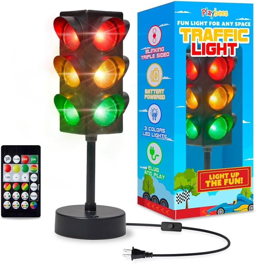 Playbees Mini Traffic Light Lamp with Base 11 inches Vibrant Decoration Working with Batteries or... | Amazon (US)