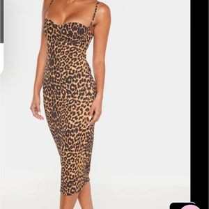 PrettyLittleThing Leopard Print Strappy Cup Detail Midi Dress size 12 | Poshmark