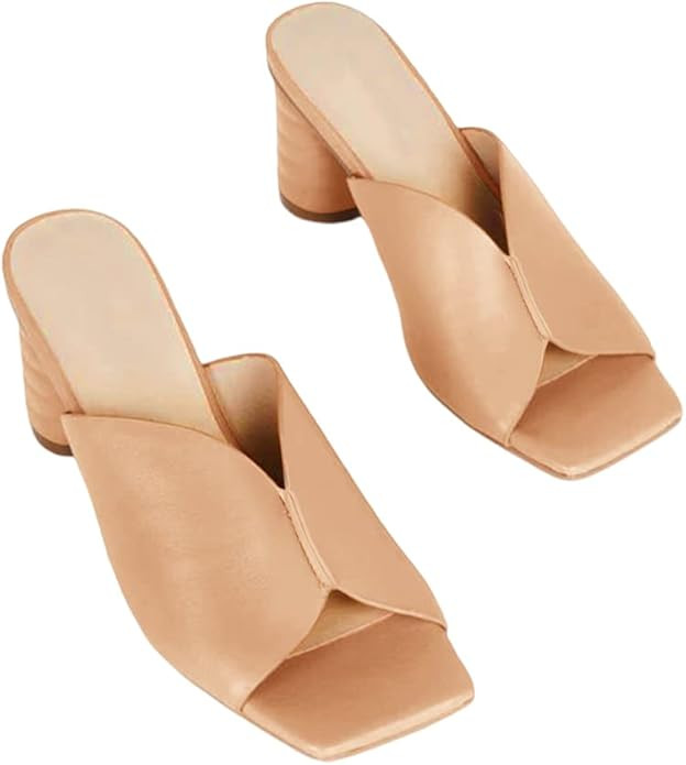 Viandso Summer Sandals for Women Square Open Toe Chunky Round Heeled Slip-on Mules Slides Comfy H... | Amazon (US)