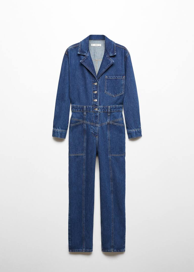 Denim jumpsuit with flaps -  Women | Mango United Kingdom | MANGO (UK)