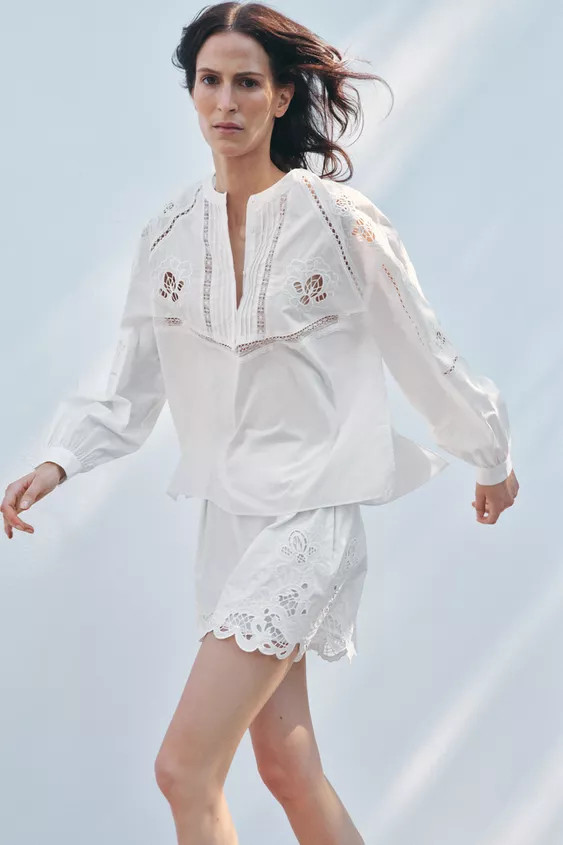 ZW COLLECTION EMBROIDERED OPENWORK BLOUSE | Zara US