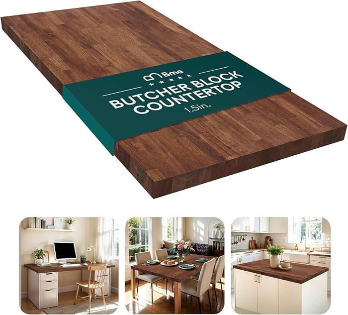 Bme Hevea Solid Wood Butcher Block Countertop, Wood Table Top, Butcher Block Desk Table Top for D... | Amazon (US)