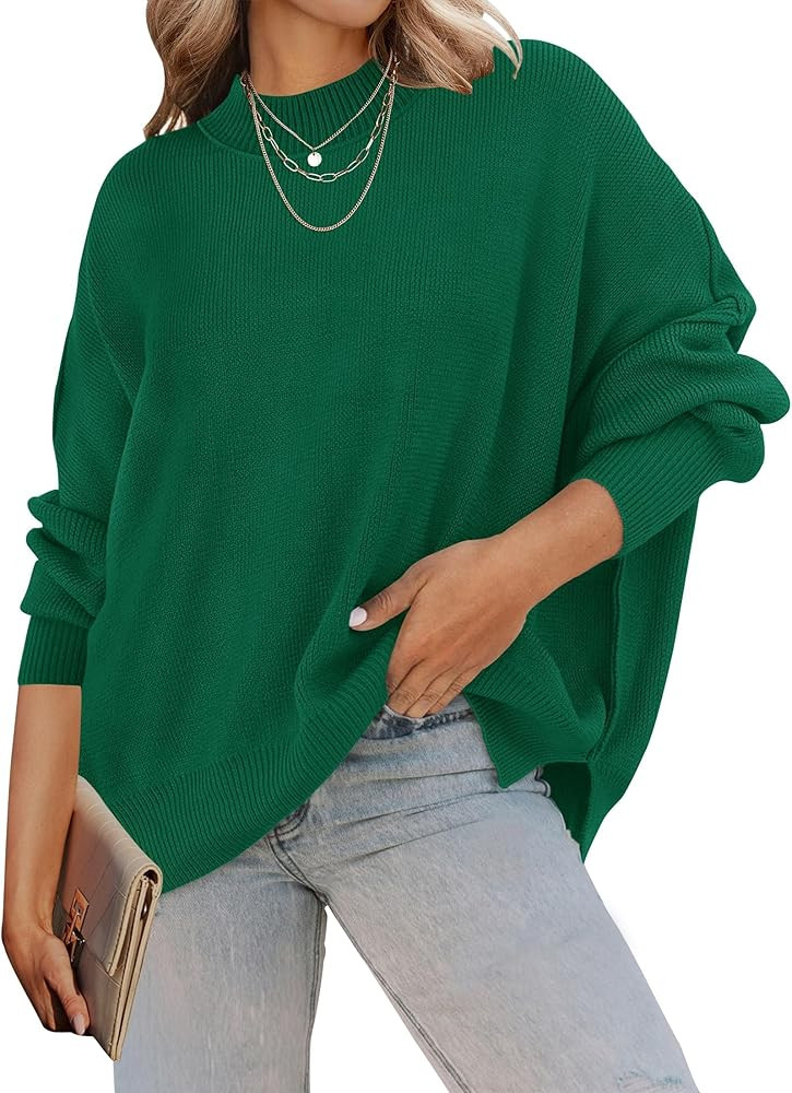 ZESICA Women's Fall 2026 Casual Long Sleeve Crew Neck Side Slit Oversized Ribbed Knit Pullover Sw... | Amazon (US)