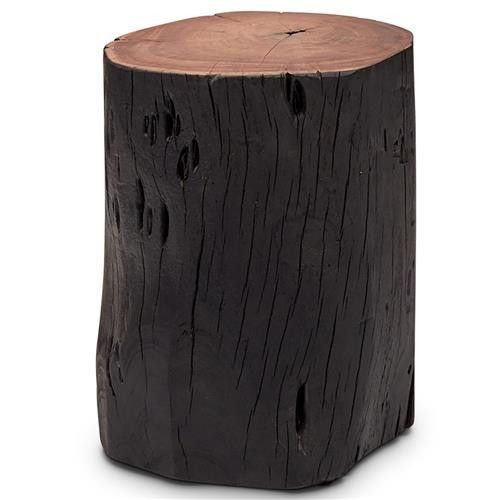 Luna Rustic Lodge Black Wood Stump Drum Side End Table | Kathy Kuo Home
