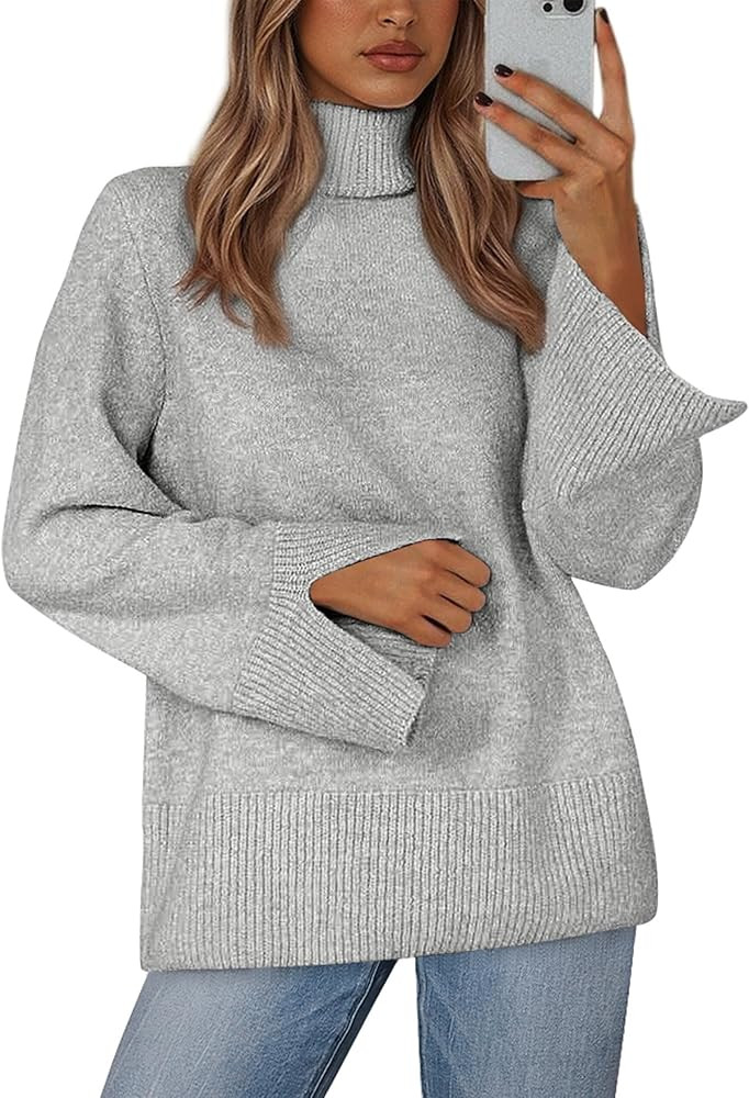 KIRUNDO Fall Sweaters for Women 2025 Turtleneck Ribbed Long Sleeve Casual Loose Knit Pullover Top... | Amazon (US)