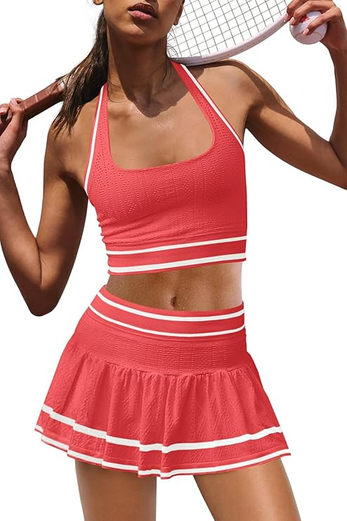 Panadila Women 2 Piece Tennis Skirt Sets Workout Set Halter Sports Bra and Golf Skort Athletic Ou... | Amazon (US)