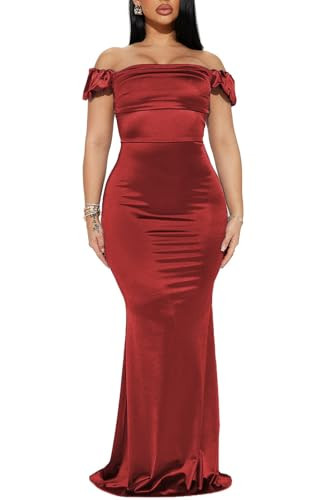 2024 Elegant Long Maxi Women Dress Sleeveless Off The Shoulder Decorative Chest Piece Formal Evening Dresses Burgundy | Amazon (US)