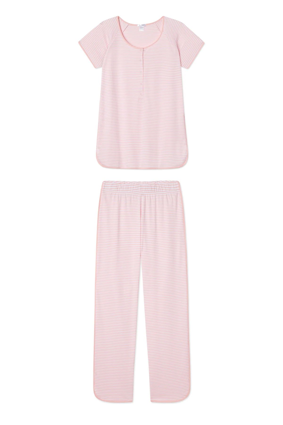 Pima Maternity Short-Long Set in English Rose Stripe | Lake Pajamas