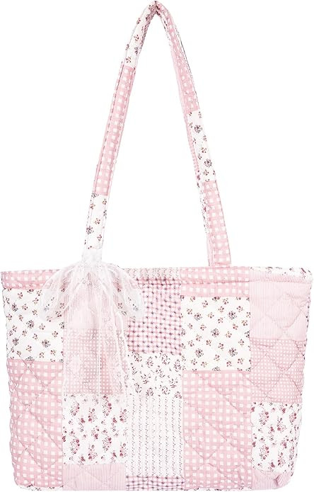 Quilted Small Tote Bag for Women, Lightweight Floral Shoulder Bag,Soft College Travel Work Bag Ev... | Amazon (US)