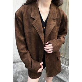 Gentle Feel Faux Suede Oversized Blazer | Chicwish