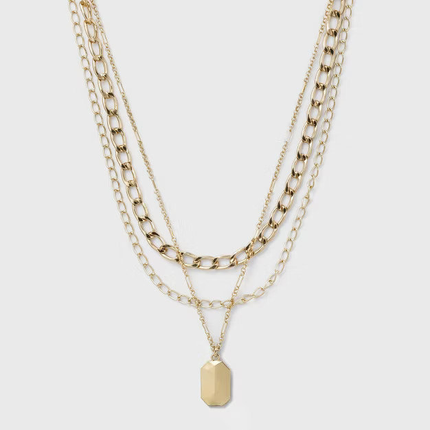 3 Row Chunky Chain Necklace - A New Day™ Gold | Target