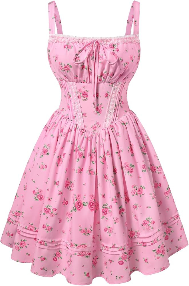 Scarlet Darkness Floral Corset Dress Summer Mini Dresses for Women Teens 2026 Graduation Sundress... | Amazon (US)