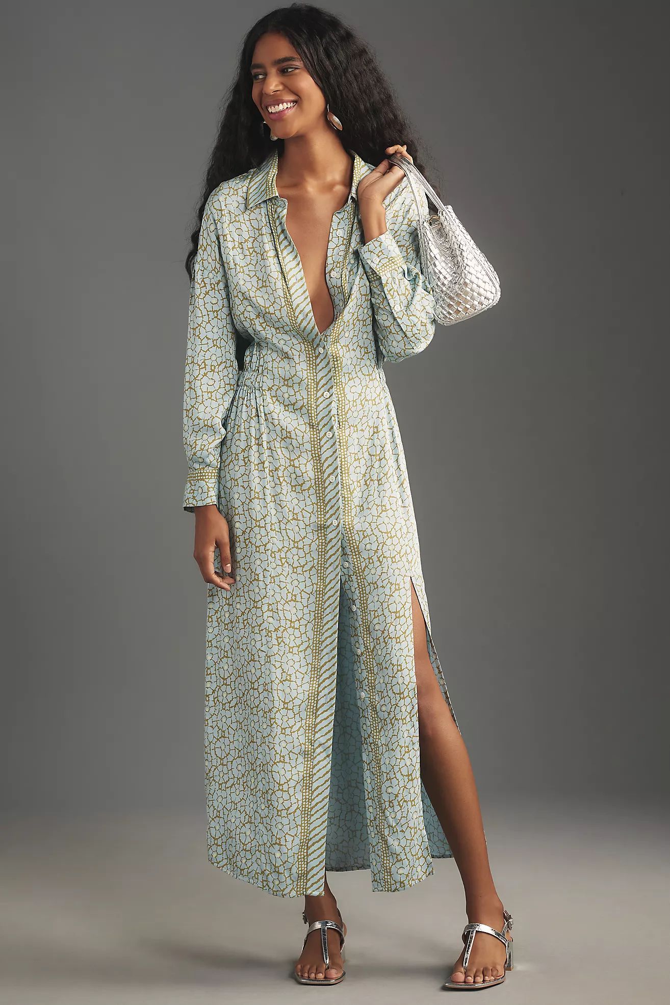 Omika Simone Long-Sleeve Button-Front Maxi Dress | Anthropologie (US)
