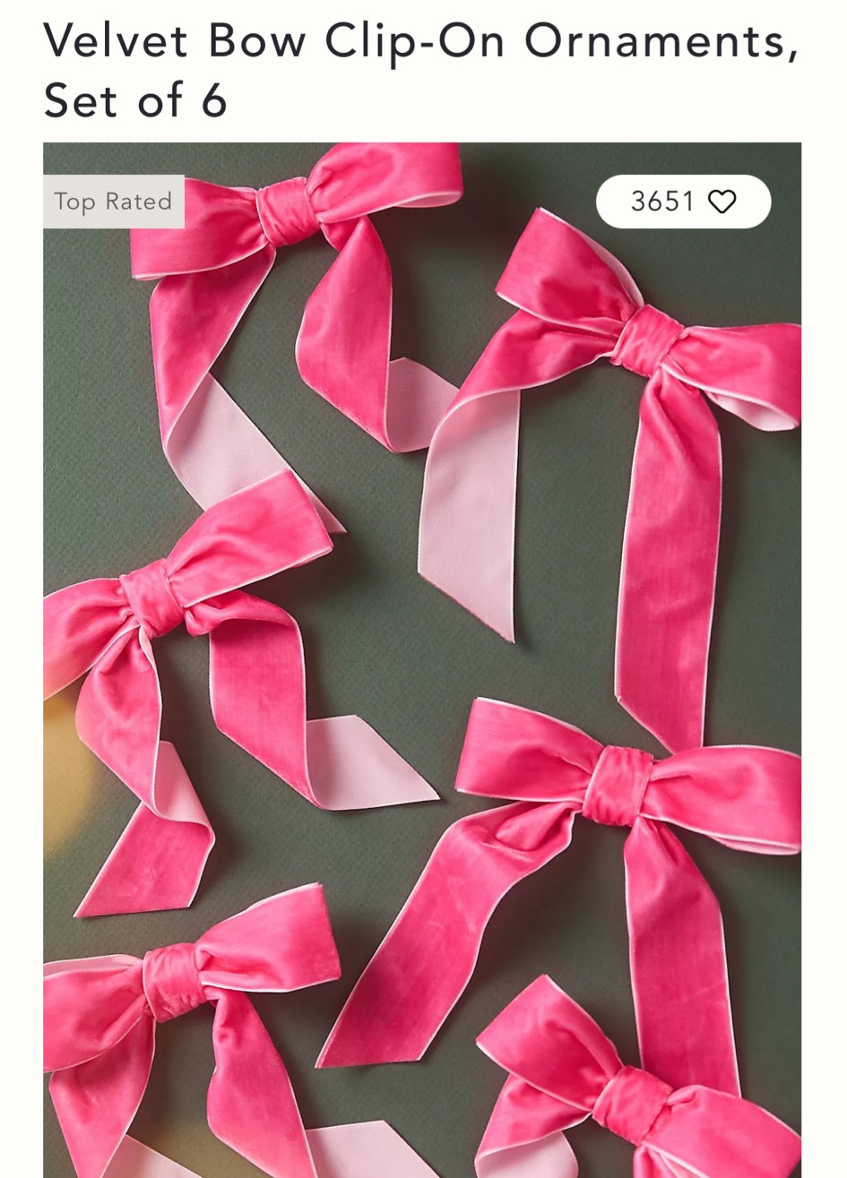 Velvet pink bow  ornaments 


#LTKSeasonal #LTKHoliday #LTKHome