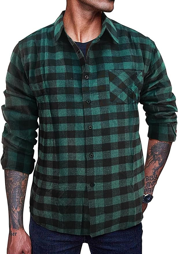 COOFANDY Men's Flannel Plaid Shirts Long Sleeve Button Down Casual Shirt Jacket | Amazon (US)