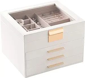 Frebeauty Clear Lid Jewelry Box,4 Layers Jewelry Organizer Large Multi-Functional Jewelry Storage... | Amazon (US)