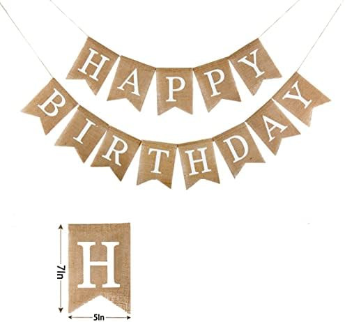 Burlap Happy Birthday Banner Reusable Hessian Sign Banner for Birthday Party Decorations, White l... | Amazon (US)