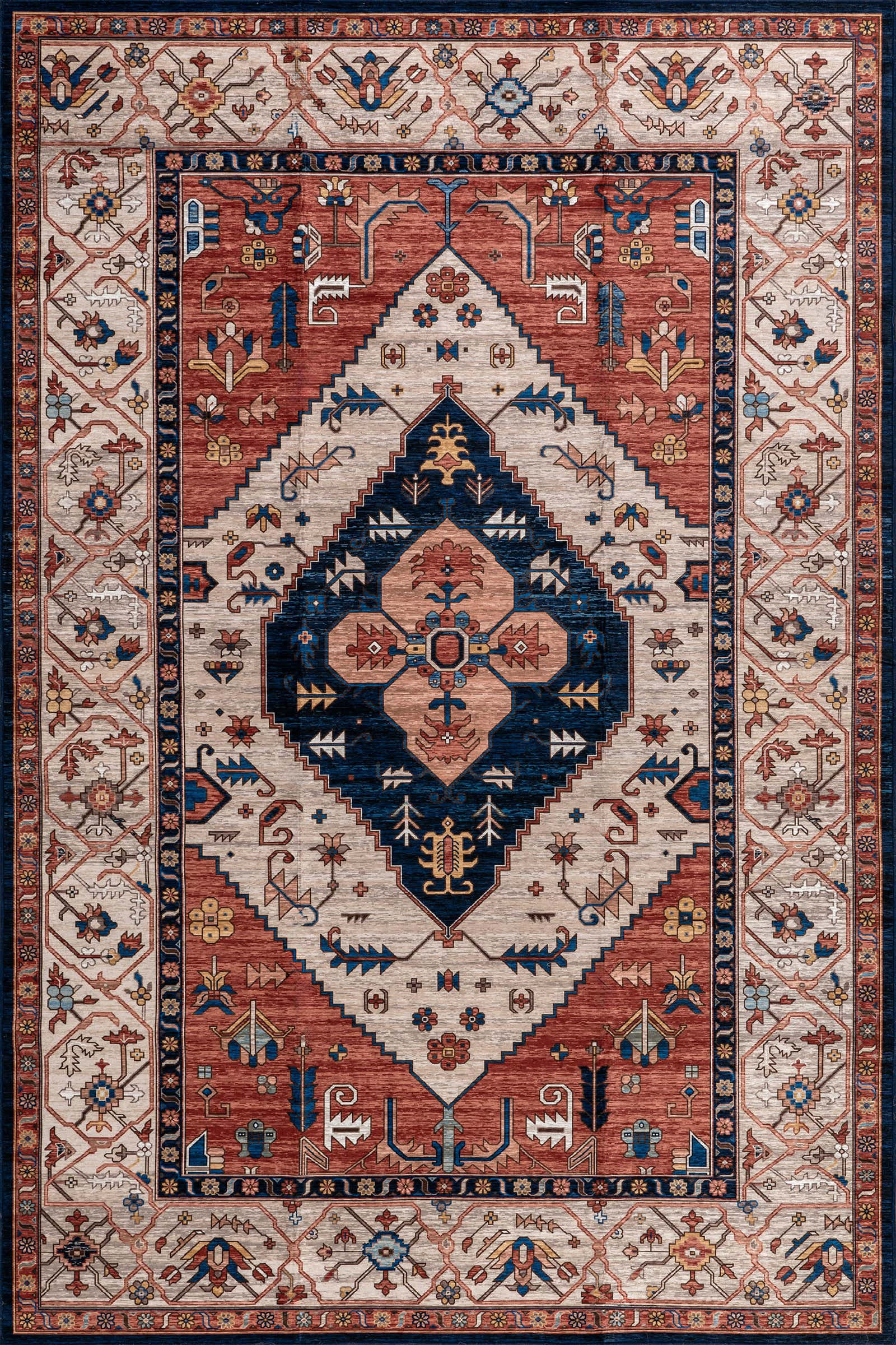 Tribal Medallion Spill Proof Washable Rug | Rust | Rugs USA