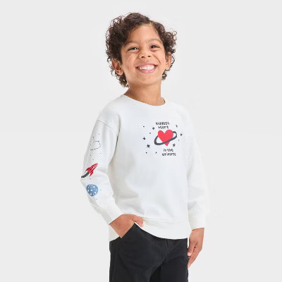 Toddler Boys' Biggest Heart French Terry Crew Neck Pullover Sweatshirt - Cat & Jack™ Cream | Target