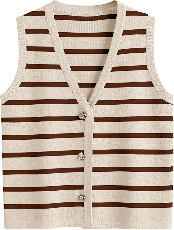 LILLUSORY Vest Tops for Women Striped Sweater Vests 2025 Summer Vacation Crop Button Up Work Outf... | Amazon (US)