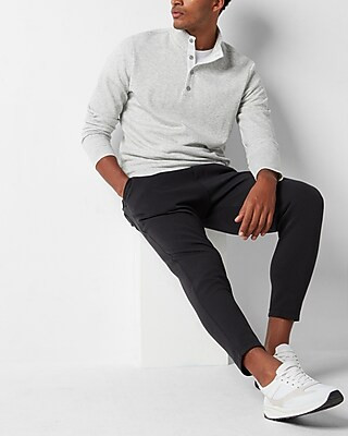 Solid Mock Neck Quarter Button-Up Long Sleeve T-Shirt | Express