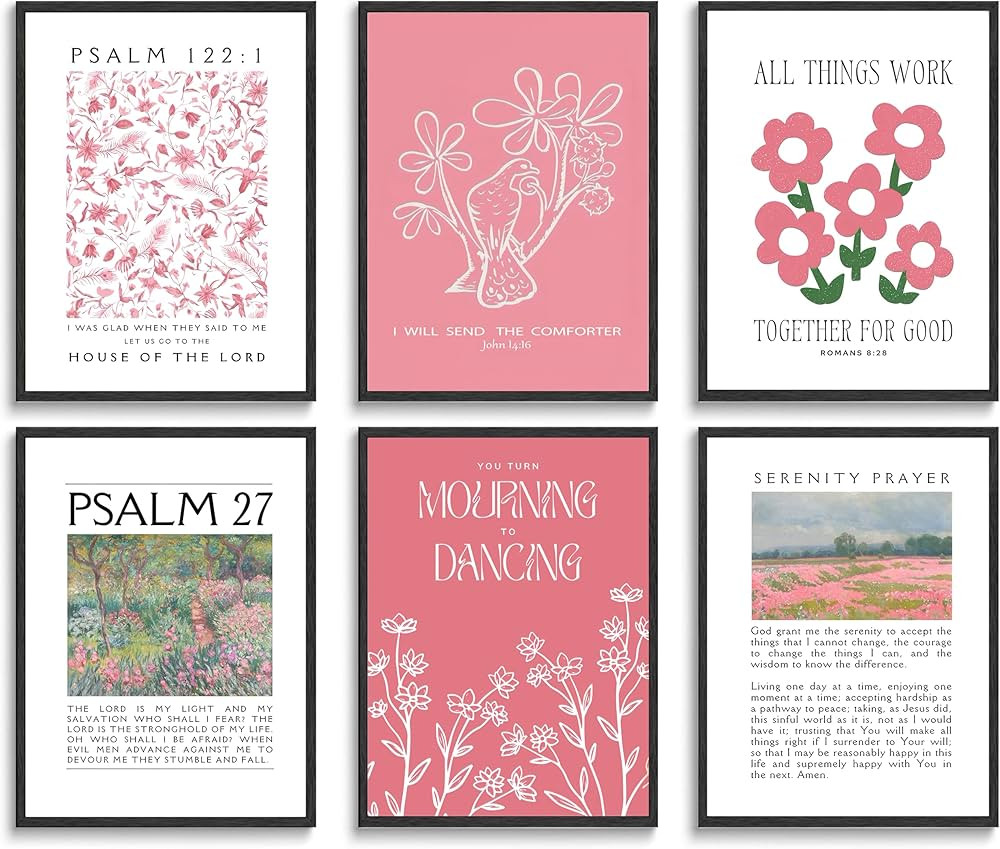 6Pcs Christian Scripture Canvas Wall Art Vintage Pink Floral Bible Verses Posters Prints Religiou... | Amazon (US)