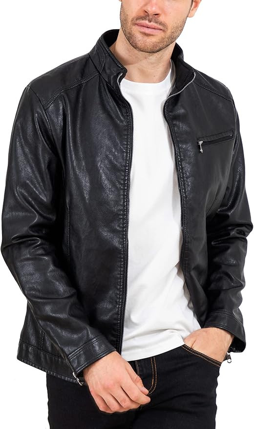 VICALLED Mens Leather Jacket Slim Fit Stand Collar PU Motorcycle Jacket Lightweight | Amazon (US)