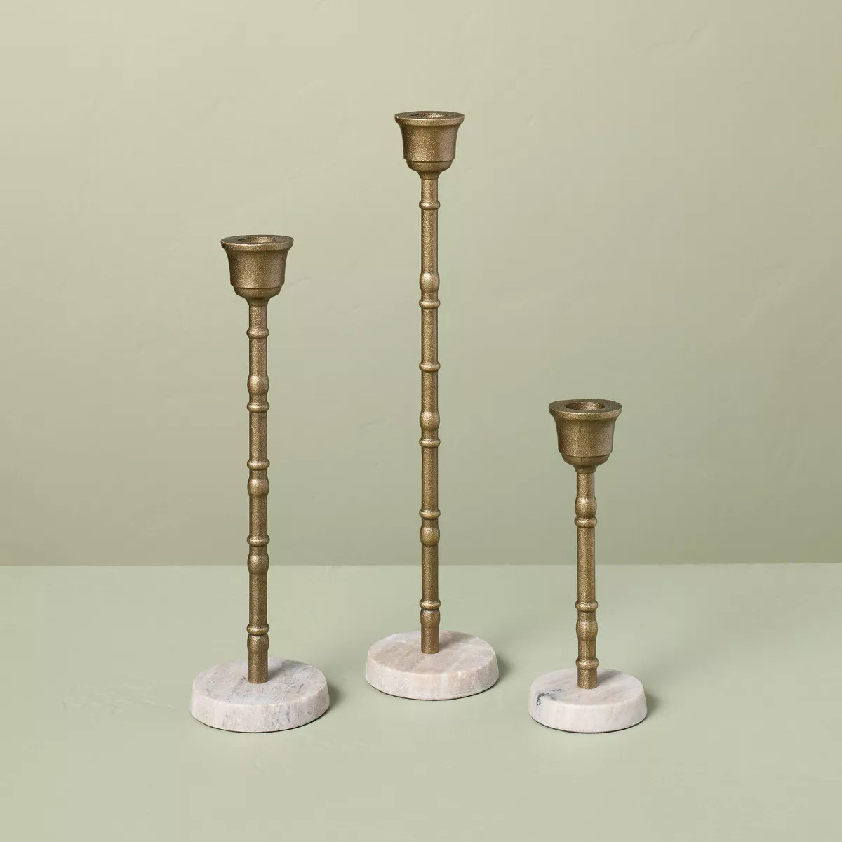 3pc Taper Marble and Brass Candle Holder Set - Hearth & Hand™ with Magnolia | Target