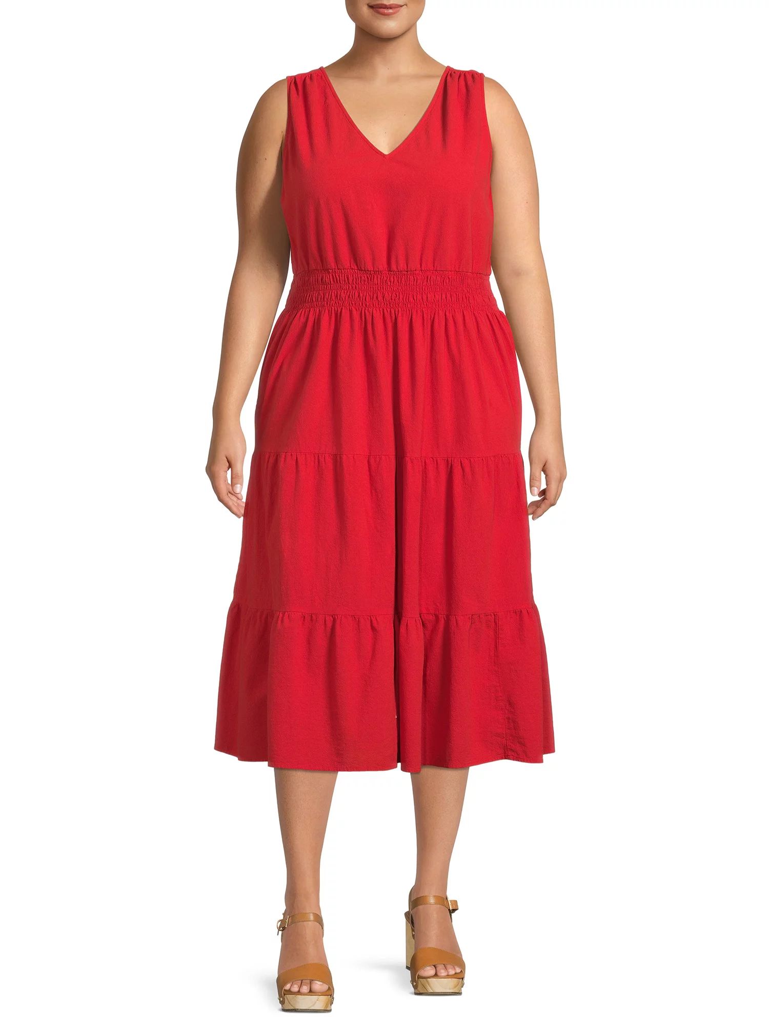 The Get Women's & Women's Plus Size Sleeveless V-Neck Midi Dress - Walmart.com | Walmart (US)